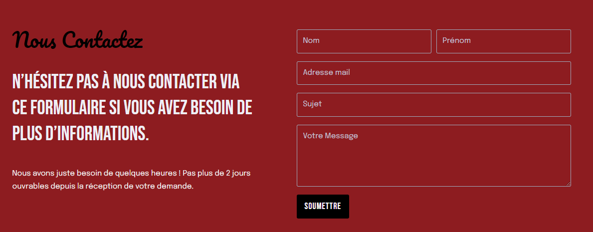 Image de la page du formulaire de contact de Speed Tandoori